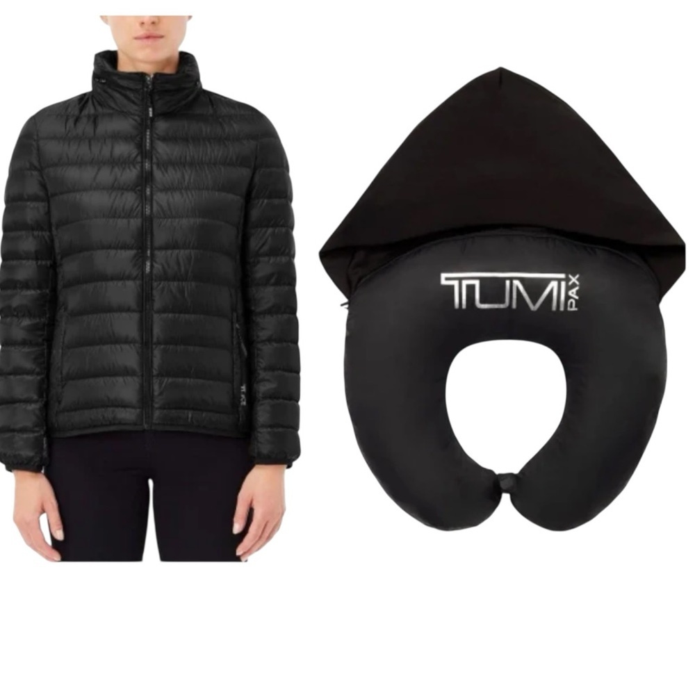 Tumi Tumipax Charlotte Down Hood Packable Jacket Pillow Travel Pocket Light Warm